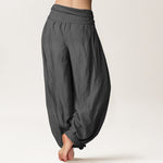 Buddha Stones Pure Cotton Strong Color Contrast Lotus Flower Pattern Women's Elastic Waist Harem Pants