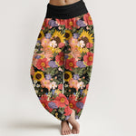Buddha Stones Pure Cotton Colorful Sunflower Daisy Small Red Purple Flowers Pattern Women's Elastic Waist Harem Pants