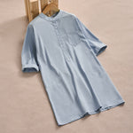 Buddha Stones Fall Solid Color Buttons Design Three Quarter Sleeve Cotton Women's Shirts With Pockets