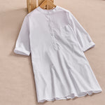 Buddha Stones Fall Solid Color Buttons Design Three Quarter Sleeve Cotton Women's Shirts With Pockets