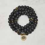 Buddha Stones Retro Lotus Symbol Charm Lava Rock Bead Healing New Beginning Mala