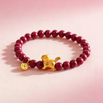 Buddha Stones Cute Lucky Cat Charm Garnet Cinnabar Calm Protection Beaded Bracelet