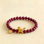 Buddha Stones Cute Lucky Cat Charm Garnet Cinnabar Calm Protection Beaded Bracelet