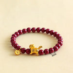 Buddha Stones Cute Lucky Cat Charm Garnet Cinnabar Calm Protection Beaded Bracelet