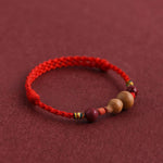 Buddha Stones Gourd Peach Wood Rope Adjustable Wealth Luck Bracelet