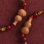 Buddha Stones Gourd Peach Wood Rope Adjustable Wealth Luck Bracelet