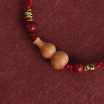 Buddha Stones Gourd Peach Wood Rope Adjustable Wealth Luck Bracelet