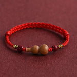 Buddha Stones Gourd Peach Wood Rope Adjustable Wealth Luck Bracelet