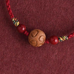 Buddha Stones Carved Auspicious Pattern Natural Peach Wood Rope Luck Bracelet
