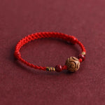 Buddha Stones Carved Auspicious Pattern Natural Peach Wood Rope Luck Bracelet