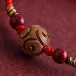 Buddha Stones Carved Auspicious Pattern Natural Peach Wood Rope Luck Bracelet