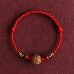 Buddha Stones Carved Auspicious Pattern Natural Peach Wood Rope Luck Bracelet