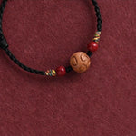 Buddha Stones Carved Auspicious Pattern Natural Peach Wood Rope Luck Bracelet