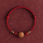 Buddha Stones Carved Auspicious Pattern Natural Peach Wood Rope Luck Bracelet