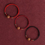 Buddha Stones Carved Auspicious Pattern Natural Peach Wood Rope Luck Bracelet