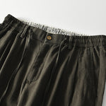 Buddha Stones Fall Solid Drawstring Zipper Men's Linen Wide Leg Pants With Pockets