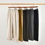 Buddha Stones Fall Solid Drawstring Zipper Men's Linen Wide Leg Pants With Pockets