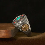 Buddha Stones Copper Bagua Copper Coins Wealth Rotatable Adjustable Ring