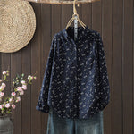 Buddha Stones Fall Small Floral Pattern Buttons Down Design Long Sleeve Women's Cotton Shirt