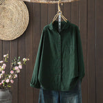 Buddha Stones Fall Small Floral Pattern Buttons Down Design Long Sleeve Women's Cotton Shirt