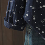 Buddha Stones Fall Small Floral Pattern Buttons Down Design Long Sleeve Women's Cotton Shirt