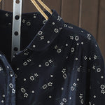 Buddha Stones Fall Small Floral Pattern Buttons Down Design Long Sleeve Women's Cotton Shirt
