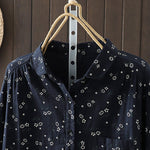 Buddha Stones Fall Small Floral Pattern Buttons Down Design Long Sleeve Women's Cotton Shirt