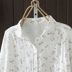 Buddha Stones Fall Small Floral Pattern Buttons Down Design Long Sleeve Women's Cotton Shirt
