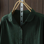 Buddha Stones Fall Small Floral Pattern Buttons Down Design Long Sleeve Women's Cotton Shirt