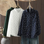 Buddha Stones Fall Small Floral Pattern Buttons Down Design Long Sleeve Women's Cotton Shirt