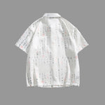 Buddha Stones Calligraphy Print Pattern Metal Bar Frog Closure Design Short Sleeve Men's Shirt With Pocket