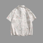Buddha Stones Calligraphy Print Pattern Metal Bar Frog Closure Design Short Sleeve Men's Shirt With Pocket