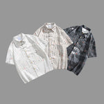 Buddha Stones Calligraphy Print Pattern Metal Bar Frog Closure Design Short Sleeve Men's Shirt With Pocket