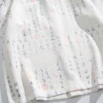 Buddha Stones Calligraphy Print Pattern Metal Bar Frog Closure Design Short Sleeve Men's Shirt With Pocket