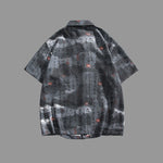 Buddha Stones Calligraphy Print Pattern Metal Bar Frog Closure Design Short Sleeve Men's Shirt With Pocket