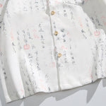 Buddha Stones Calligraphy Print Pattern Metal Bar Frog Closure Design Short Sleeve Men's Shirt With Pocket