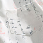 Buddha Stones Calligraphy Print Pattern Metal Bar Frog Closure Design Short Sleeve Men's Shirt With Pocket