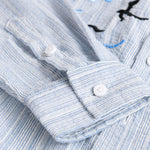 Buddha Stones Embroidery Bird Striped Pattern Long Sleeve Men's Cotton Shirt With Pocket