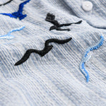 Buddha Stones Embroidery Bird Striped Pattern Long Sleeve Men's Cotton Shirt With Pocket