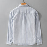 Buddha Stones Embroidery Bird Striped Pattern Long Sleeve Men's Cotton Shirt With Pocket