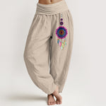 Buddha Stones Colorful Dreamcatchers Pattern Pure Cotton Women's Elastic Waist Harem Pants