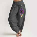 Buddha Stones Colorful Dreamcatchers Pattern Pure Cotton Women's Elastic Waist Harem Pants