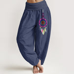 Buddha Stones Colorful Dreamcatchers Pattern Pure Cotton Women's Elastic Waist Harem Pants