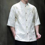 Buddha Stones Textured Jacquard Bagua Pattern Button Tang Suit Men's Half Sleeve Cotton Shirt