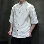 Buddha Stones Textured Jacquard Bagua Pattern Button Tang Suit Men's Half Sleeve Cotton Shirt