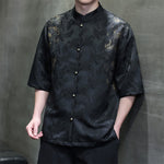 Buddha Stones Textured Jacquard Bagua Pattern Button Tang Suit Men's Half Sleeve Cotton Shirt