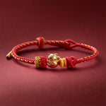 Buddha Stones Cat Copper Red String Luck Bracelet