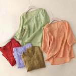Buddha Stones Casual Loose Flower Embroidery Frog Button Short Sleeve Women's Shirt