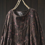 Buddha Stones Retro Floral Pattern A-line Design Long Sleeve Women's Cotton Maxi Dress