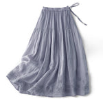 Buddha Stones Embroidery Hollow Design A-line Drawstring High Waist Women's Skirt With Pockets